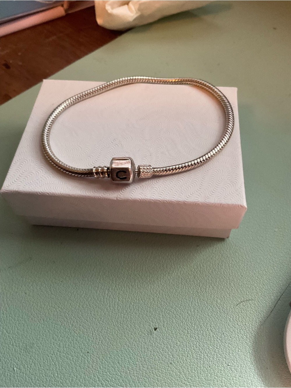 Chamilia Silver Snake Chain Bracelet with Letter Clasp - Silver